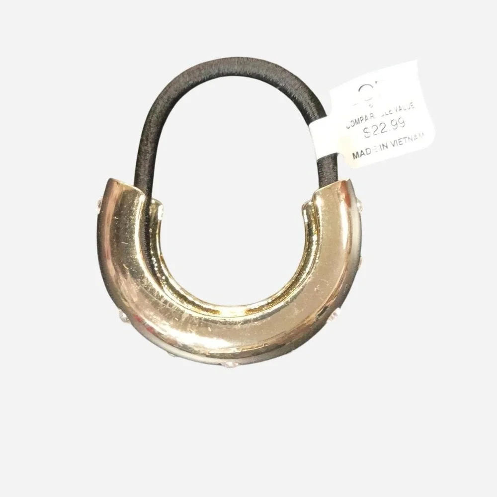 LOFT Gold Cuff Elastic Band Ponytail Holder With Rhinestones New With Tags